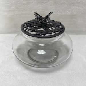 VTG 1985 Metzke Glass Potpourri or Trinket Jar with Pewter Butterfly Lid
